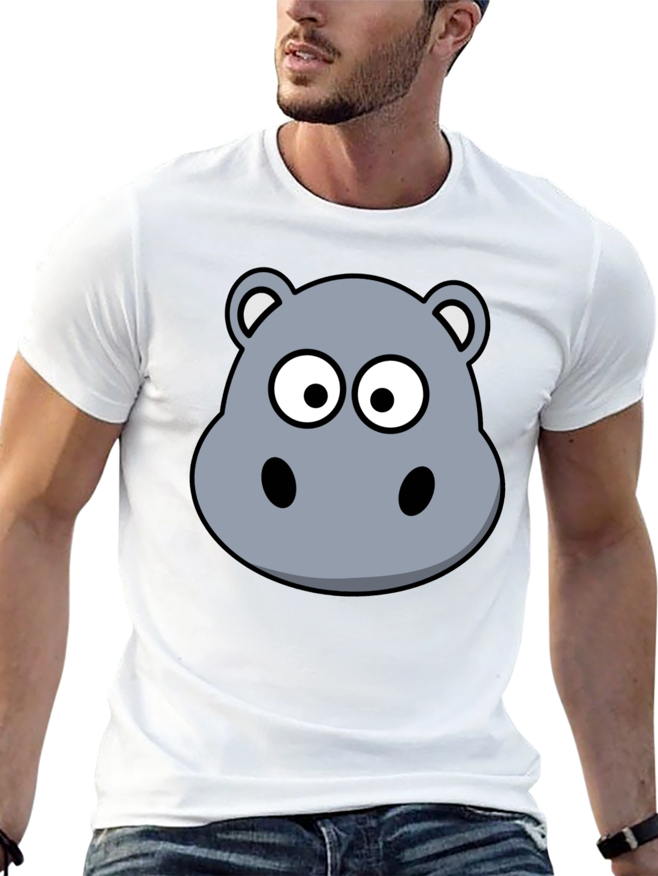 Hippo Cartoon Graphic Black T-Shirt