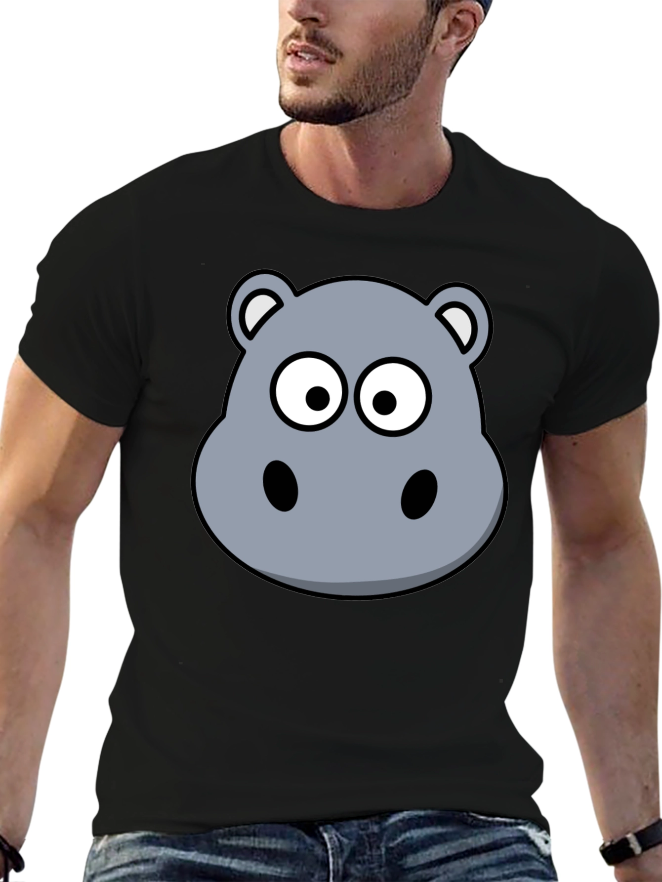 Hippo Cartoon Graphic Black T-Shirt