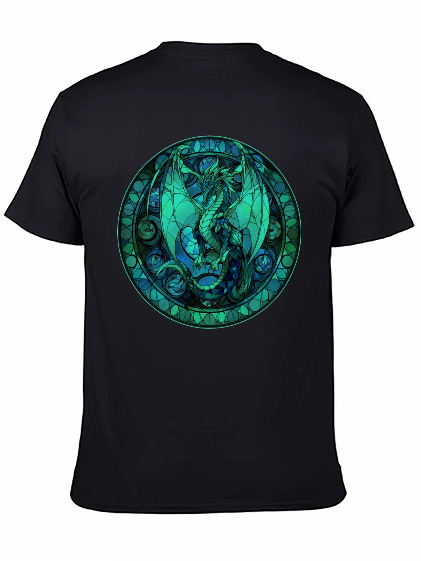 Stained Glass Dragon Graphic Tee - Black