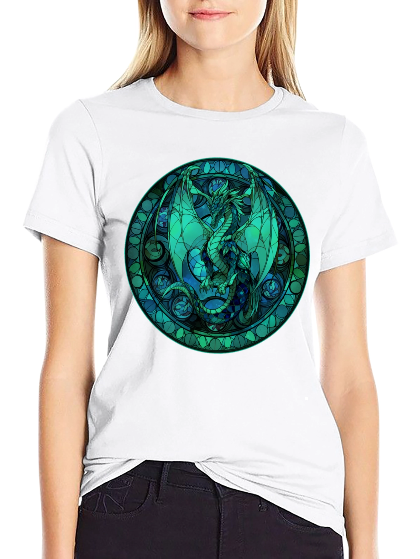 Stained Glass Dragon Graphic Tee - Black