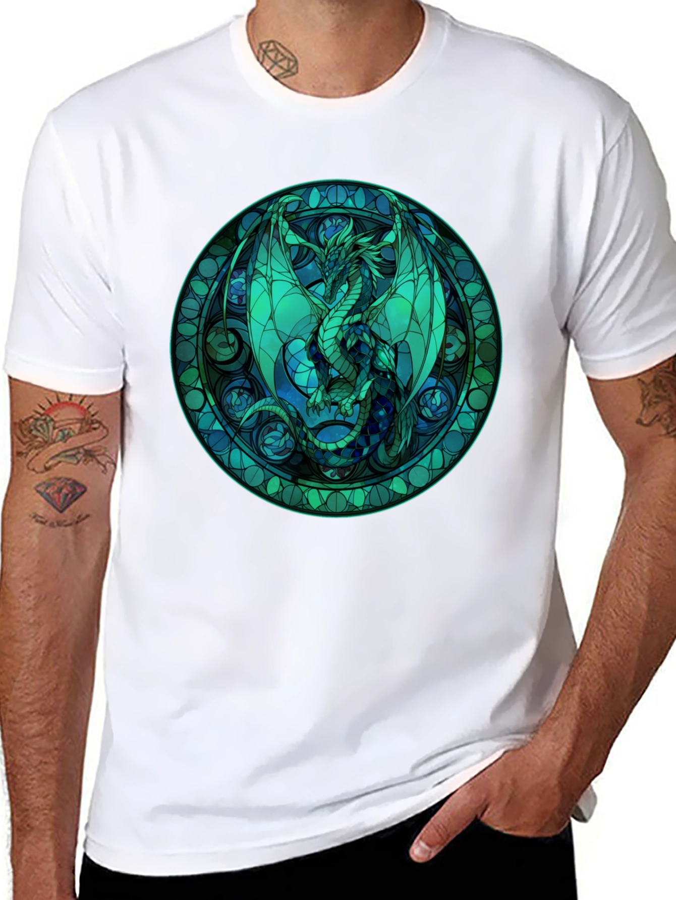 Stained Glass Dragon Graphic Tee - Black