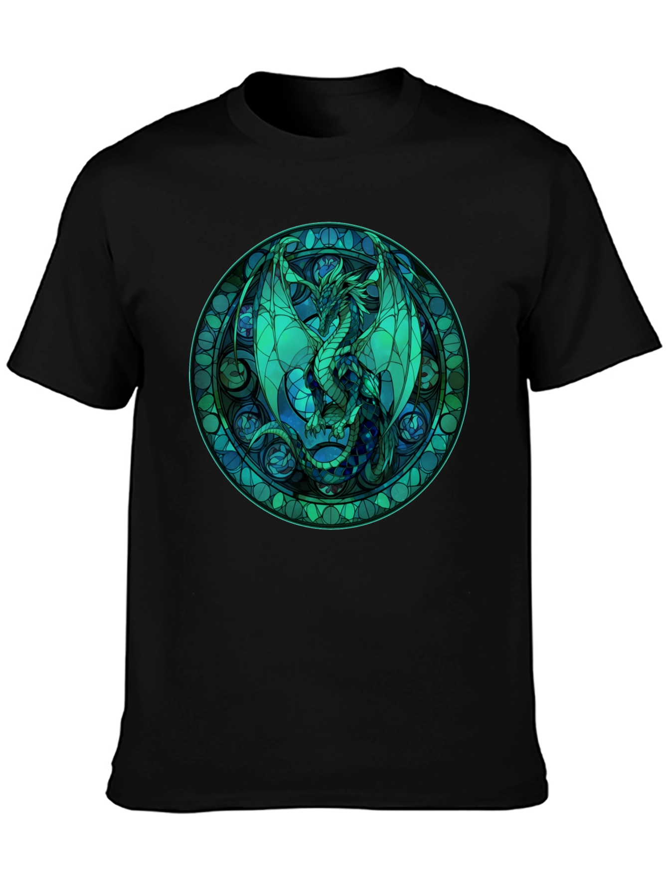 Stained Glass Dragon Graphic Tee - Black