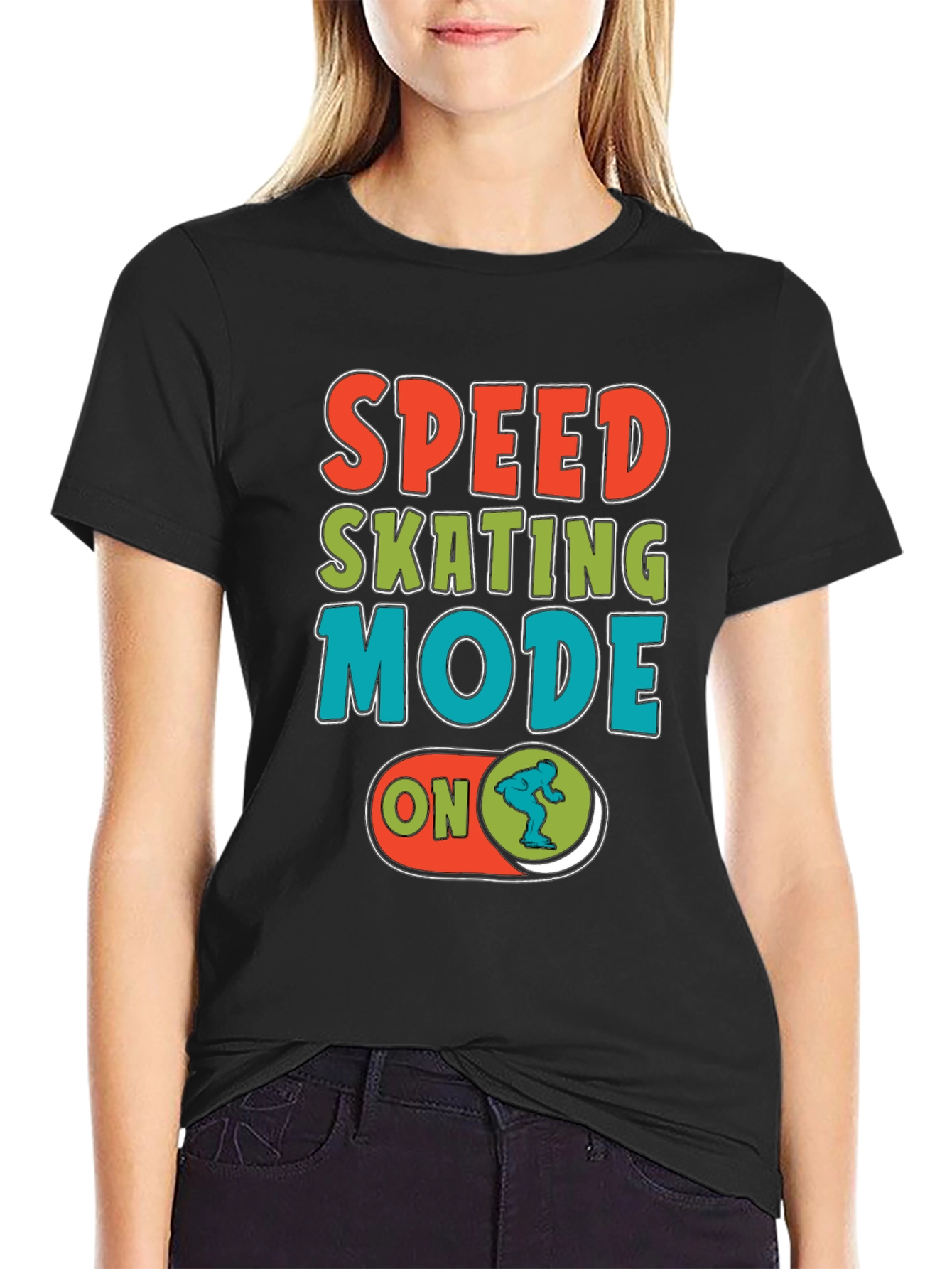Speed Skating Mode On Black T-Shirt