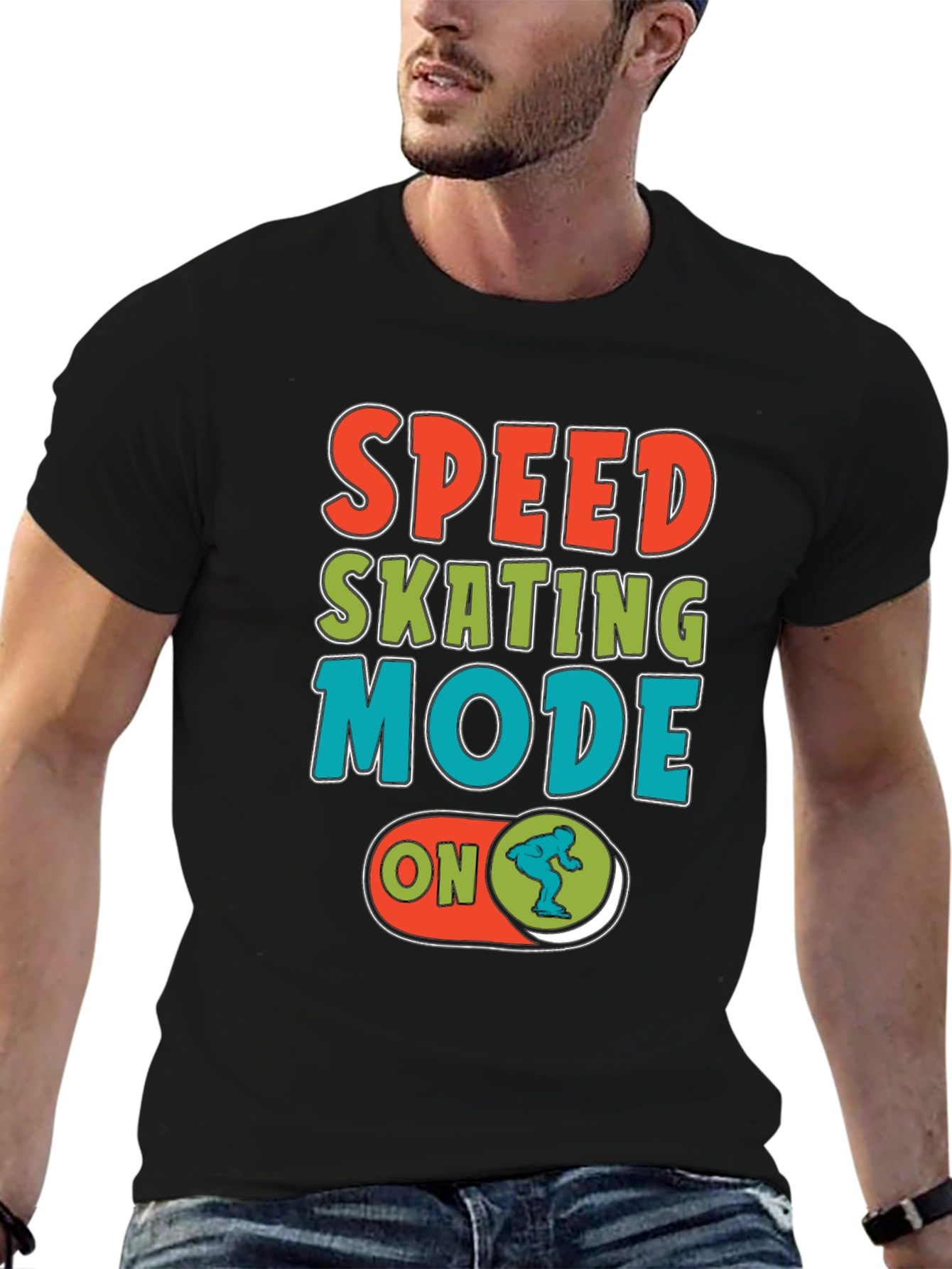 Speed Skating Mode On Black T-Shirt