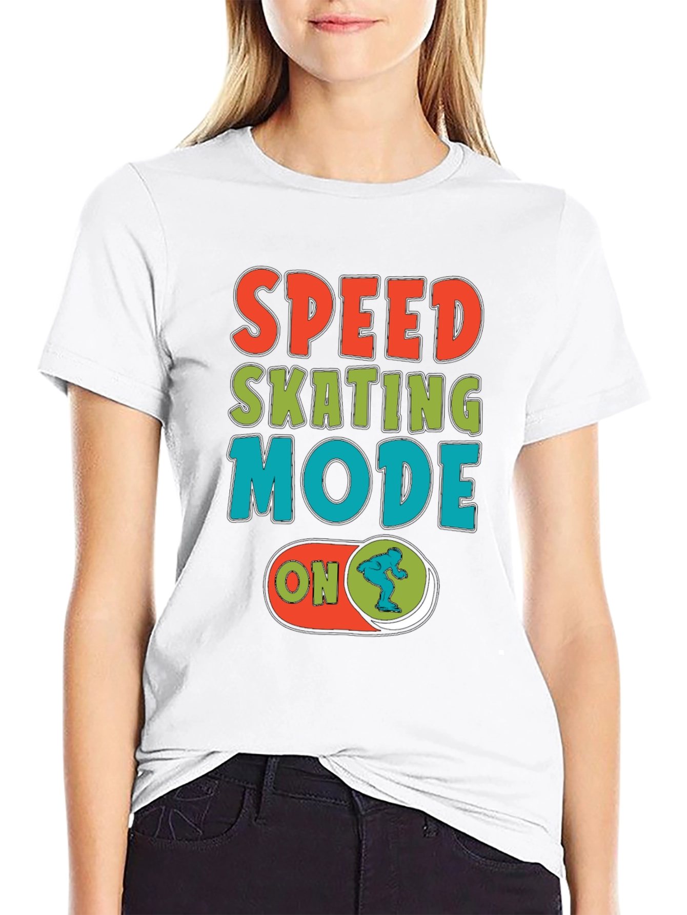 Speed Skating Mode On Black T-Shirt