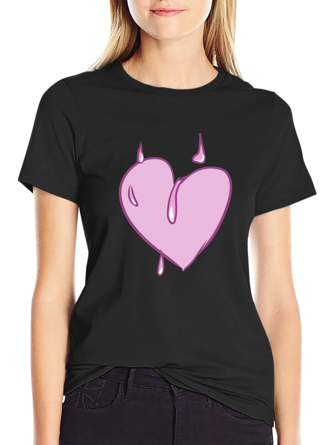 Heart Drip Graphic Tee - Black Casual T-Shirt