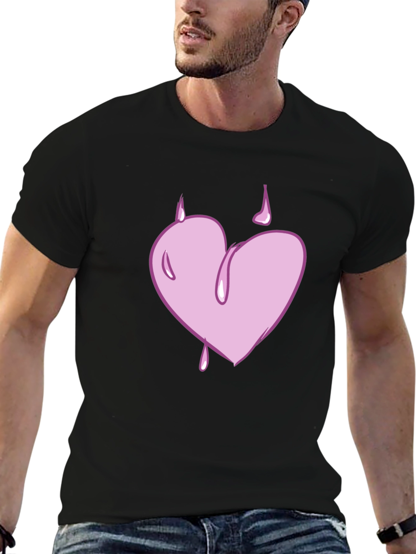 Heart Drip Graphic Tee - Black Casual T-Shirt