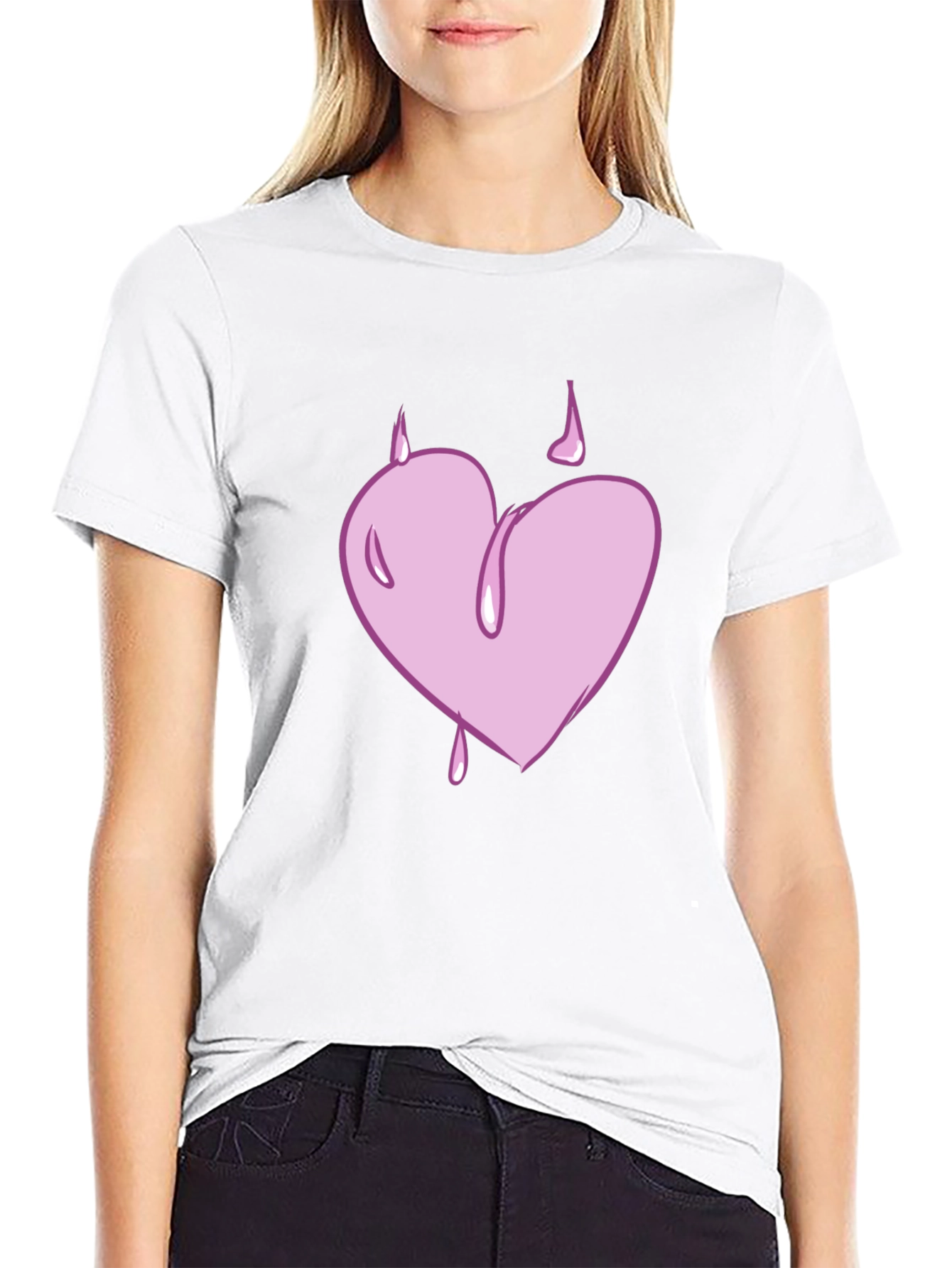 Heart Drip Graphic Tee - Black Casual T-Shirt