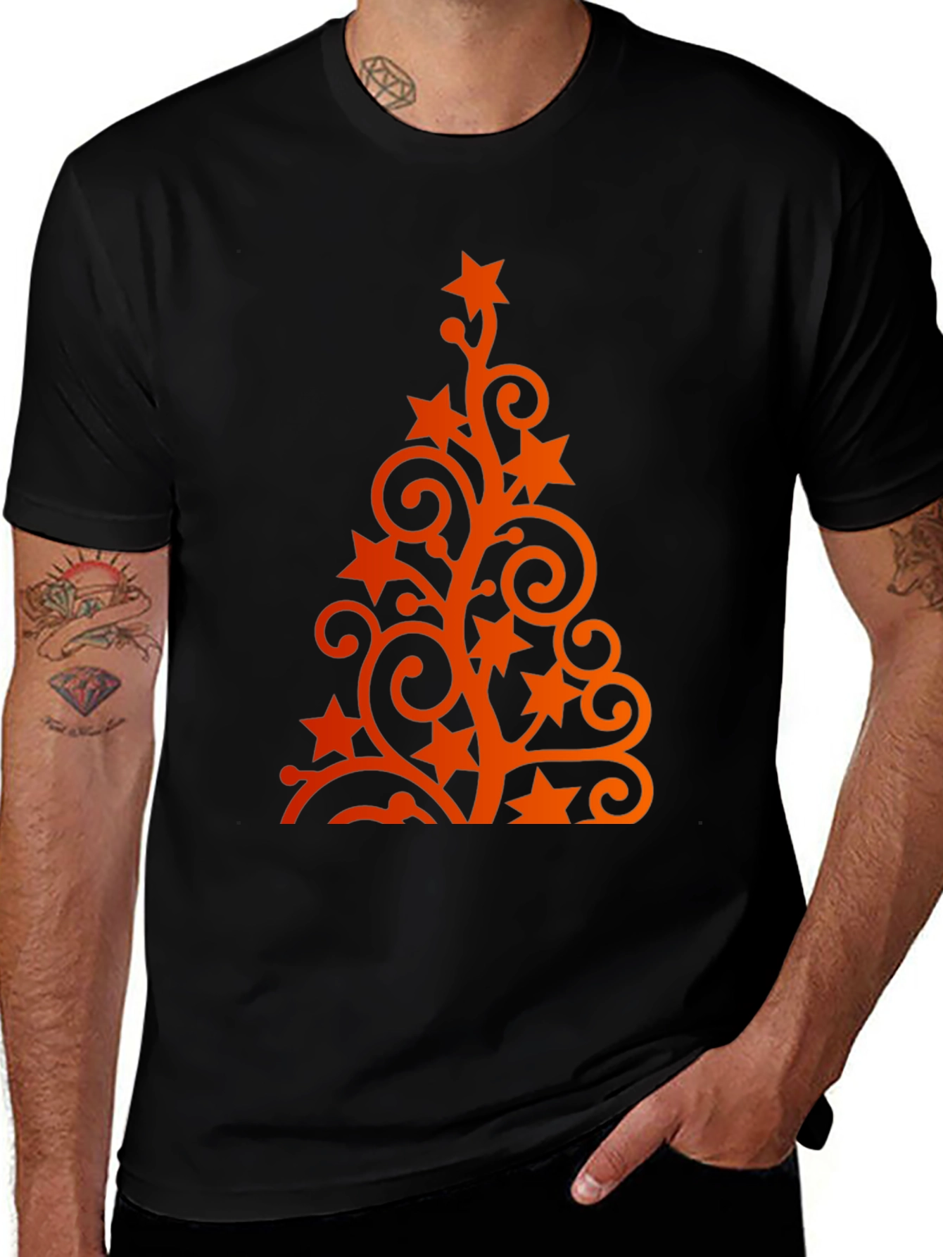 Festive Holiday Tree Graphic Tee - Black