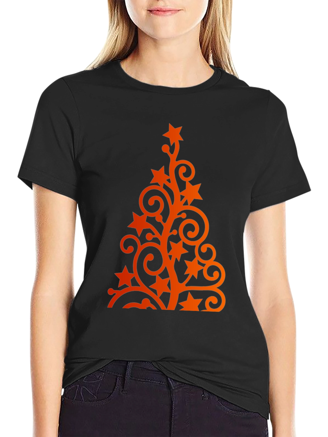 Festive Holiday Tree Graphic Tee - Black
