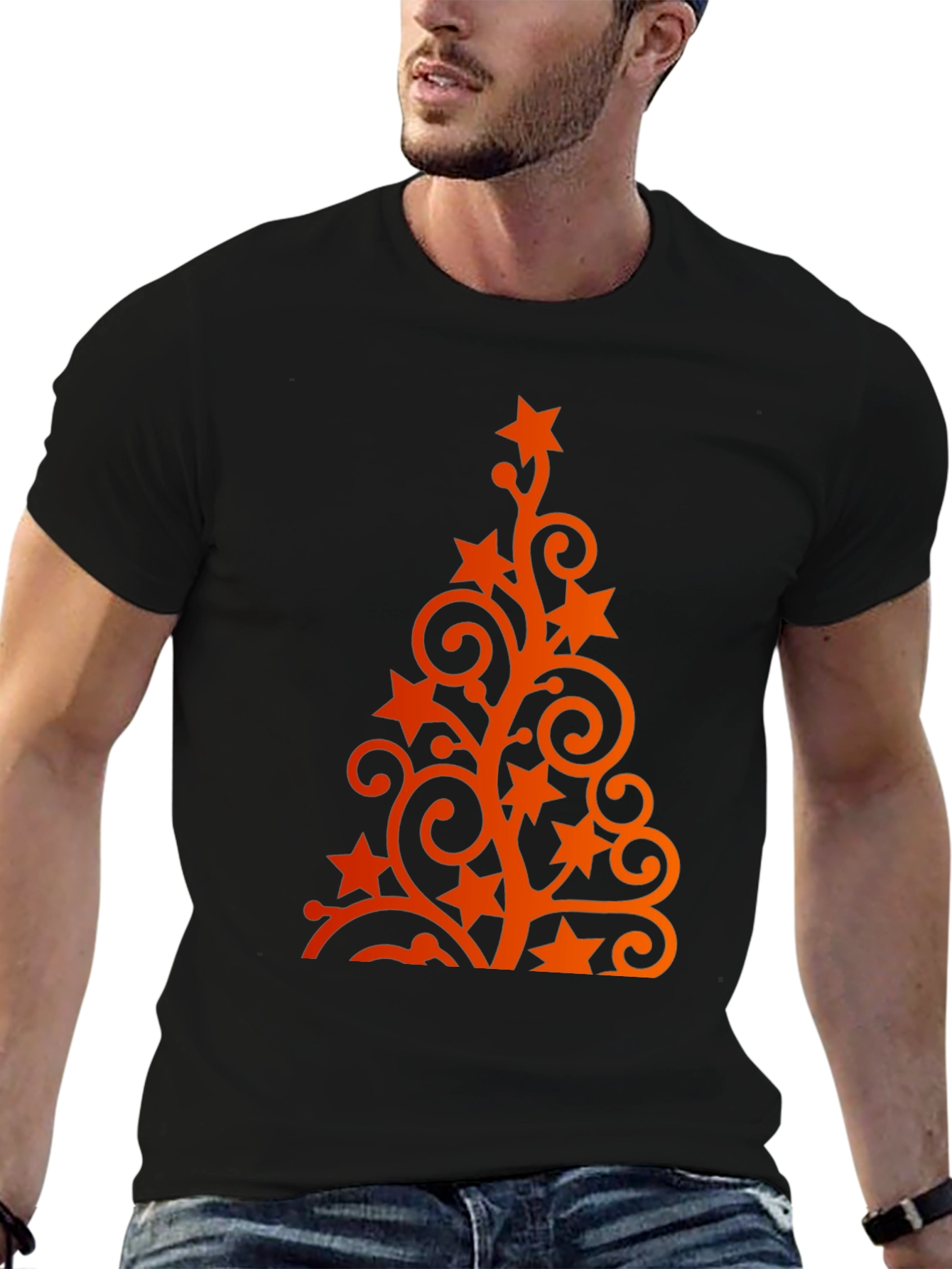 Festive Holiday Tree Graphic Tee - Black