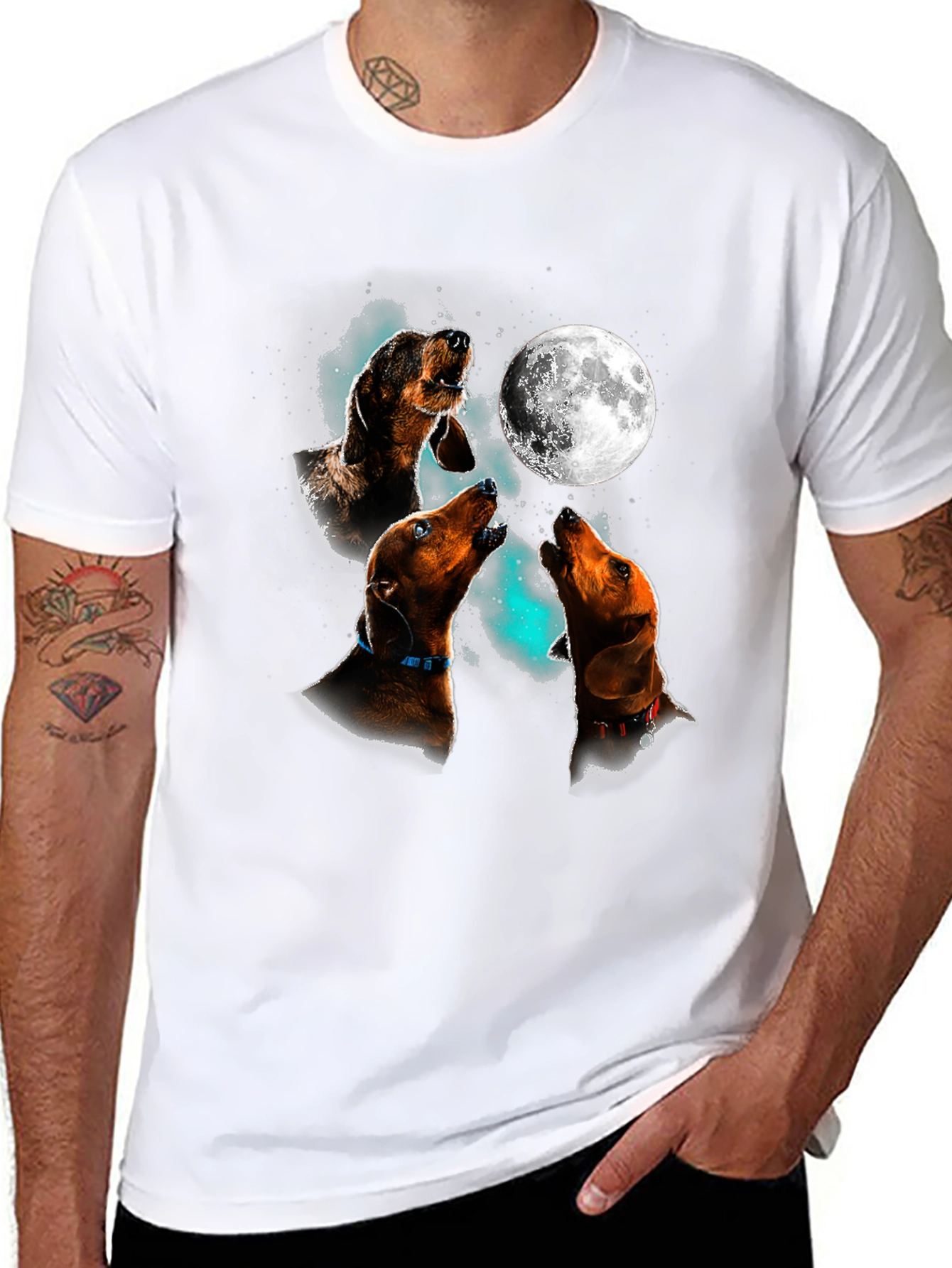 Dachshund Howling Moon Graphic T-Shirt