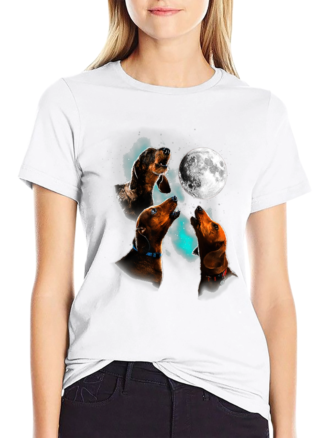 Dachshund Howling Moon Graphic T-Shirt