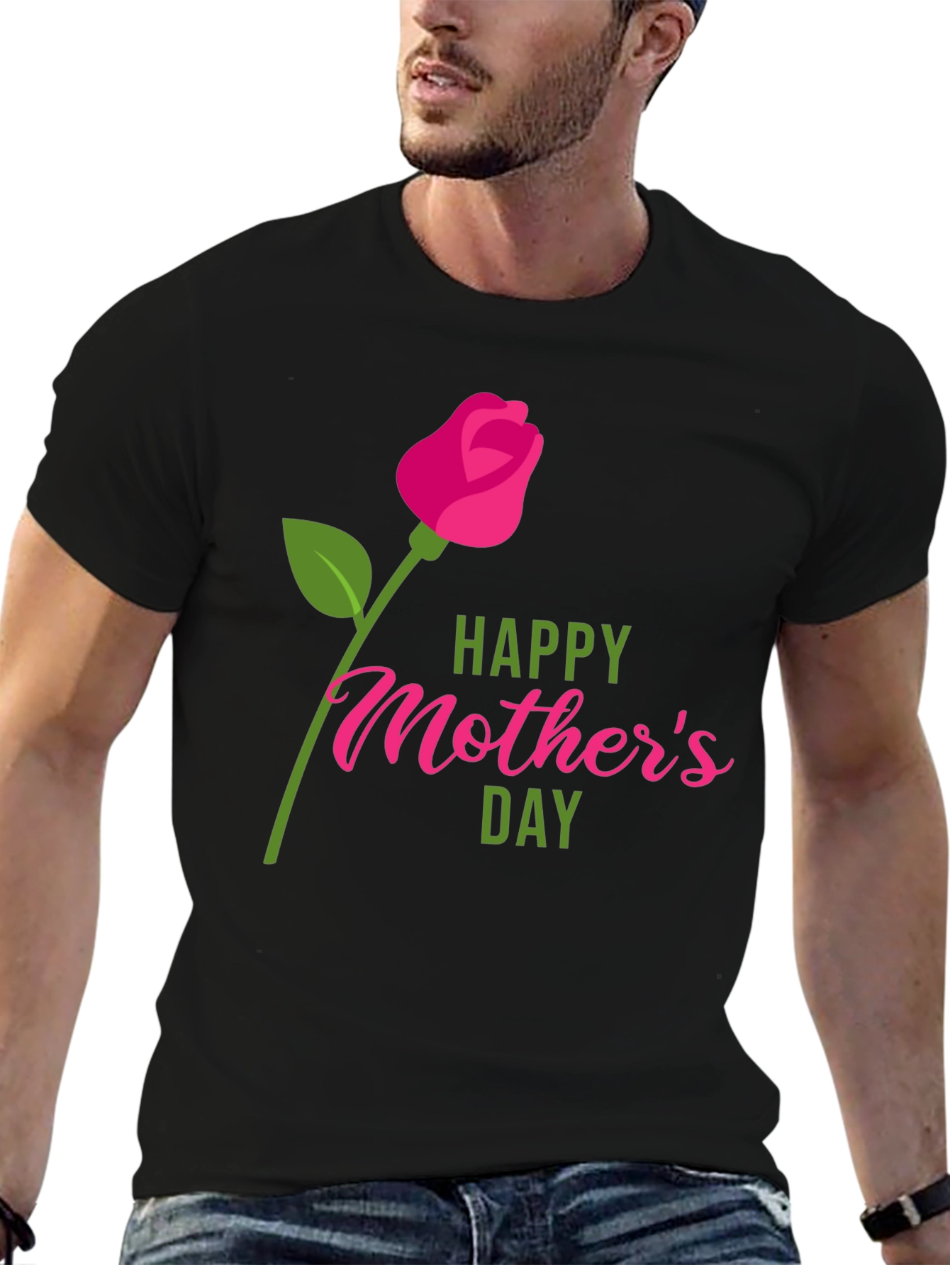 Happy Mothers Day Graphic Tee - Black Cotton