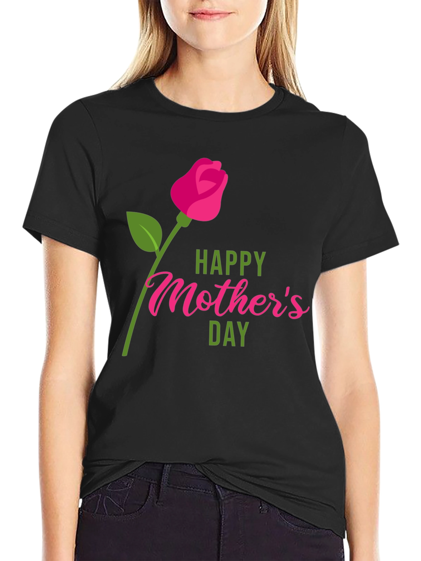 Happy Mothers Day Graphic Tee - Black Cotton