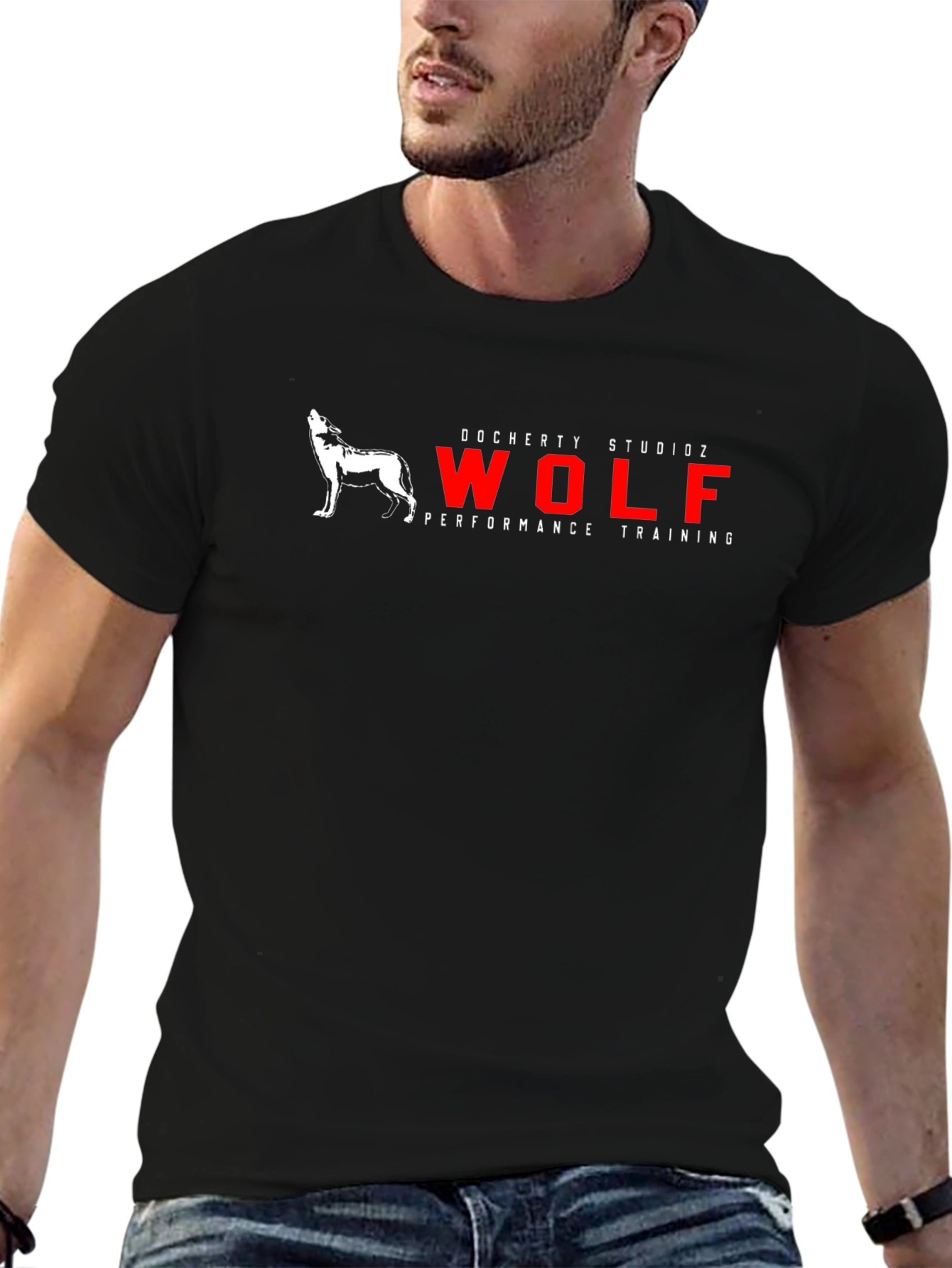 Mens Black Wolf Performance Training Graphic T-Shirt
