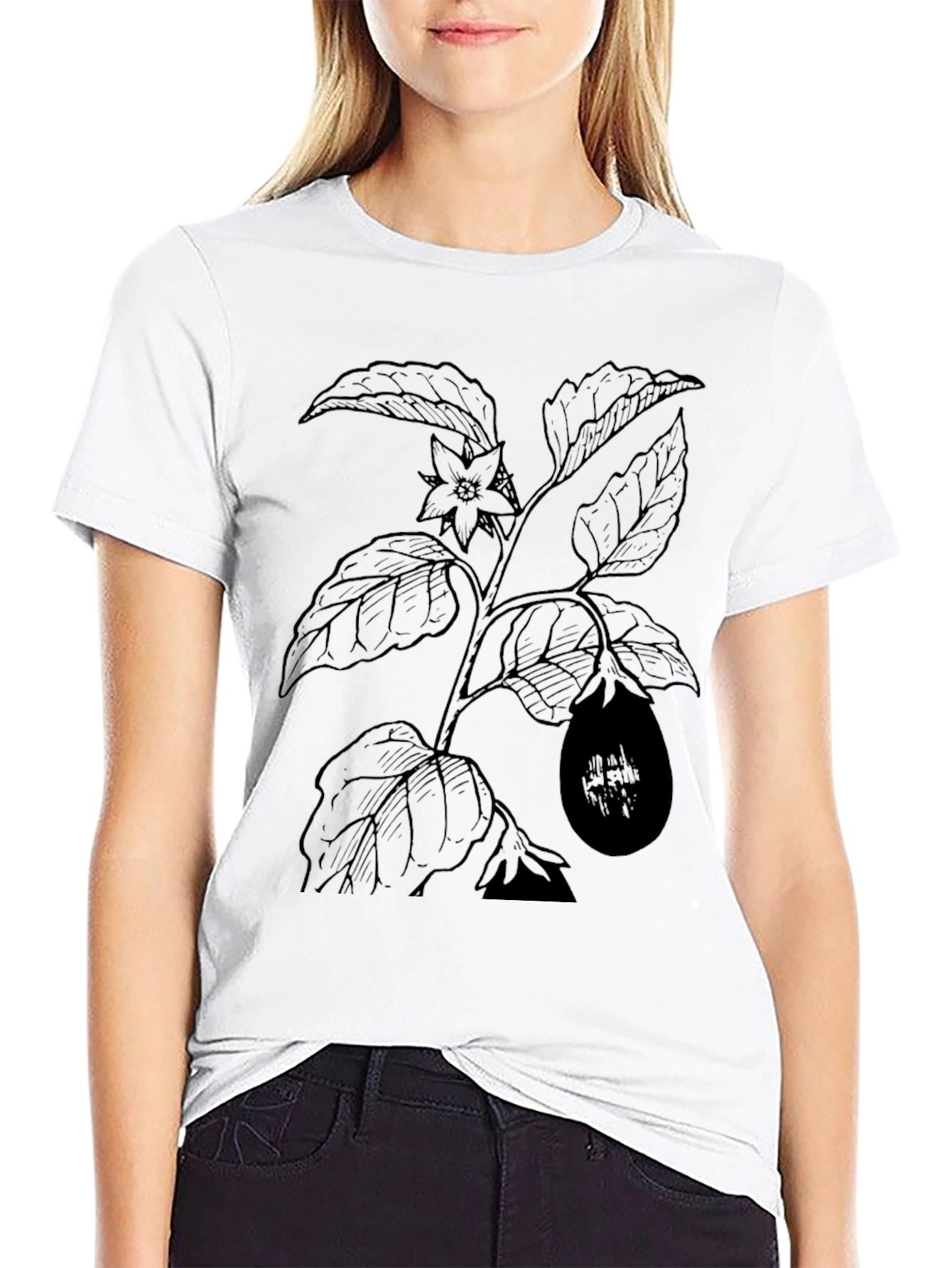 Botanical Print Black T-Shirt