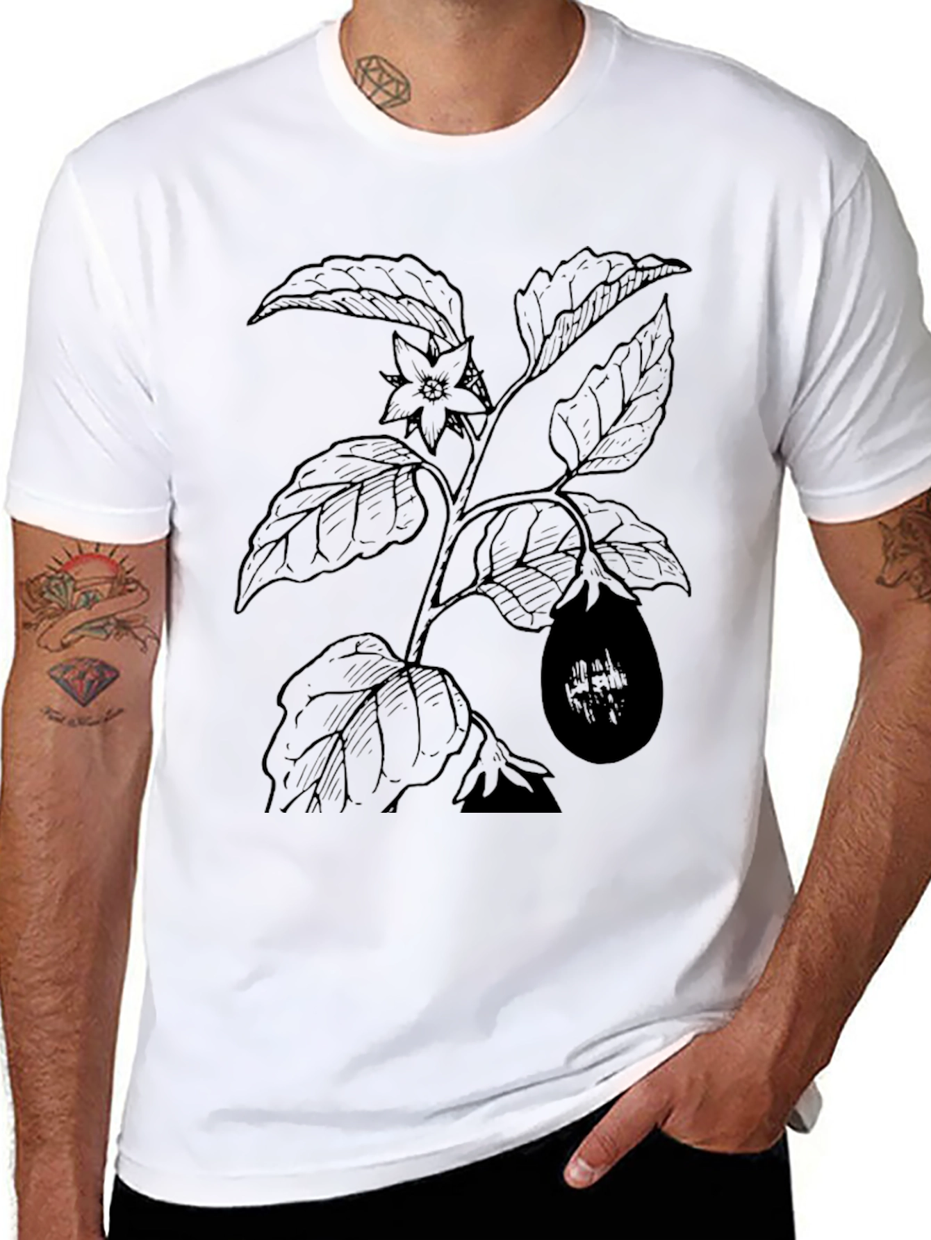 Botanical Print Black T-Shirt