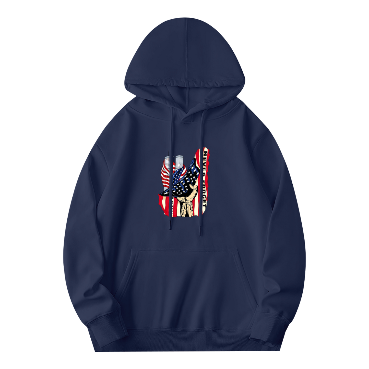 Never Forget 9/11 Patriotic Hand And Twin Towers Art Print Hoodie