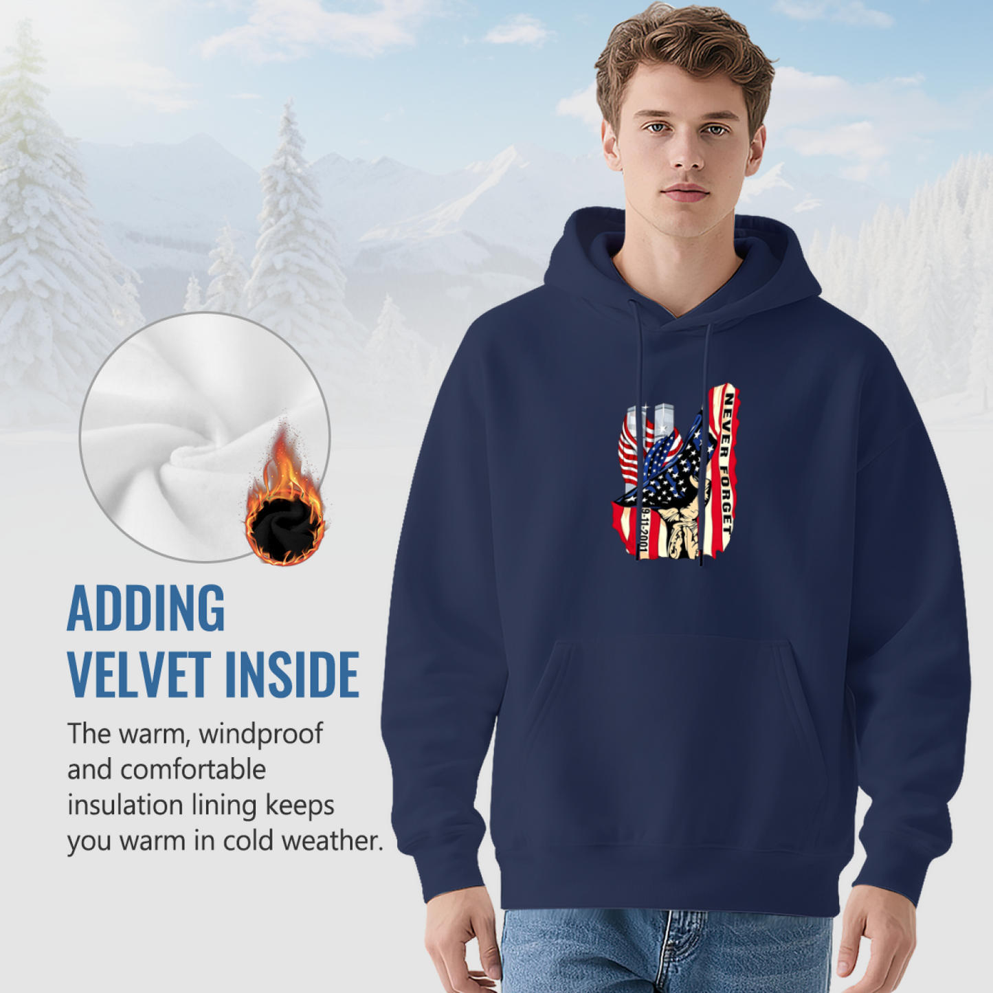 Never Forget 9/11 Patriotic Hand And Twin Towers Art Print Hoodie