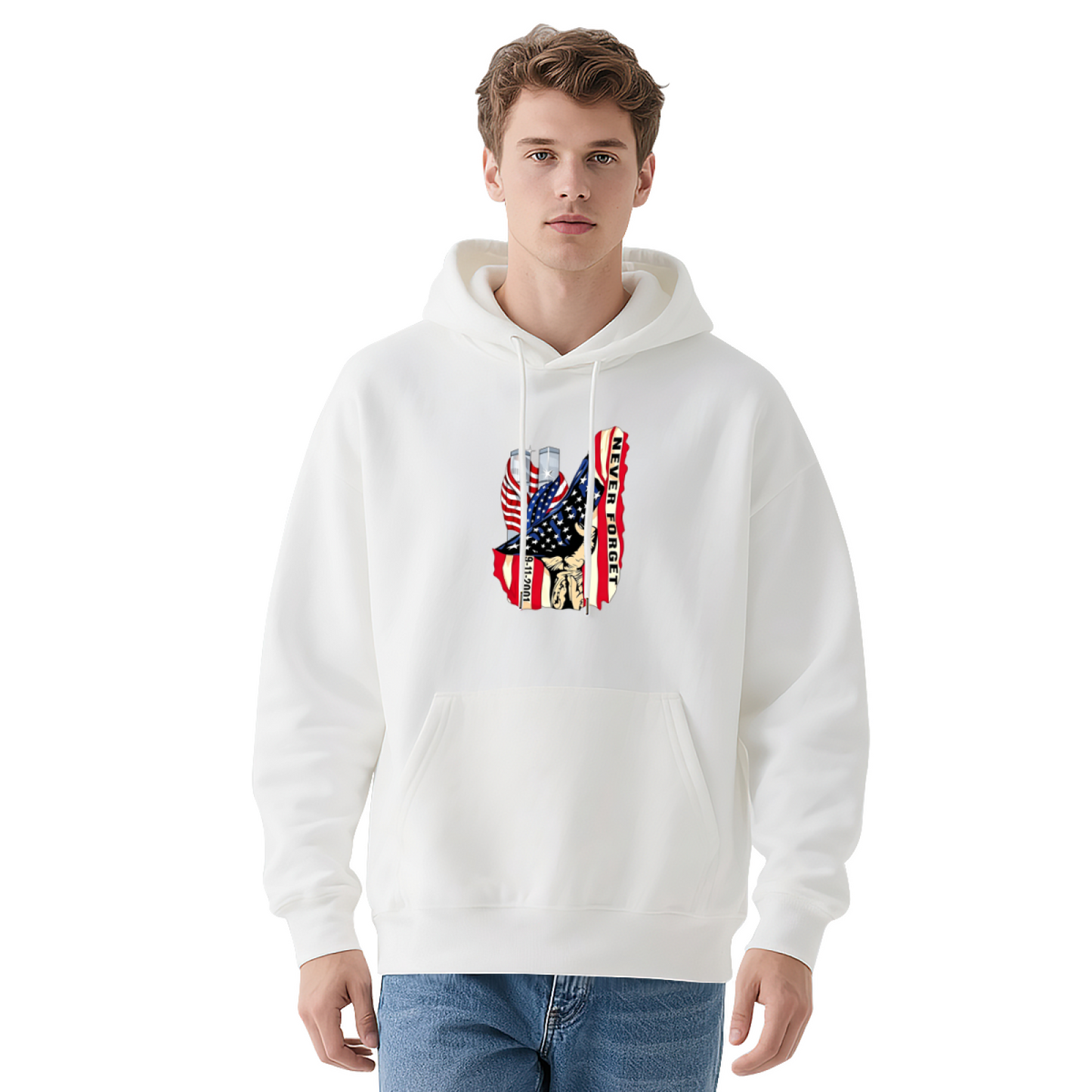 Never Forget 9/11 Patriotic Hand And Twin Towers Art Print Hoodie