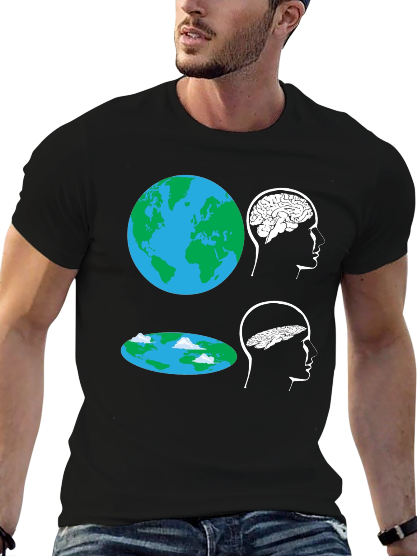 Flat Earth Brain Tee: Round vs. Flat Mindset T-Shirt
