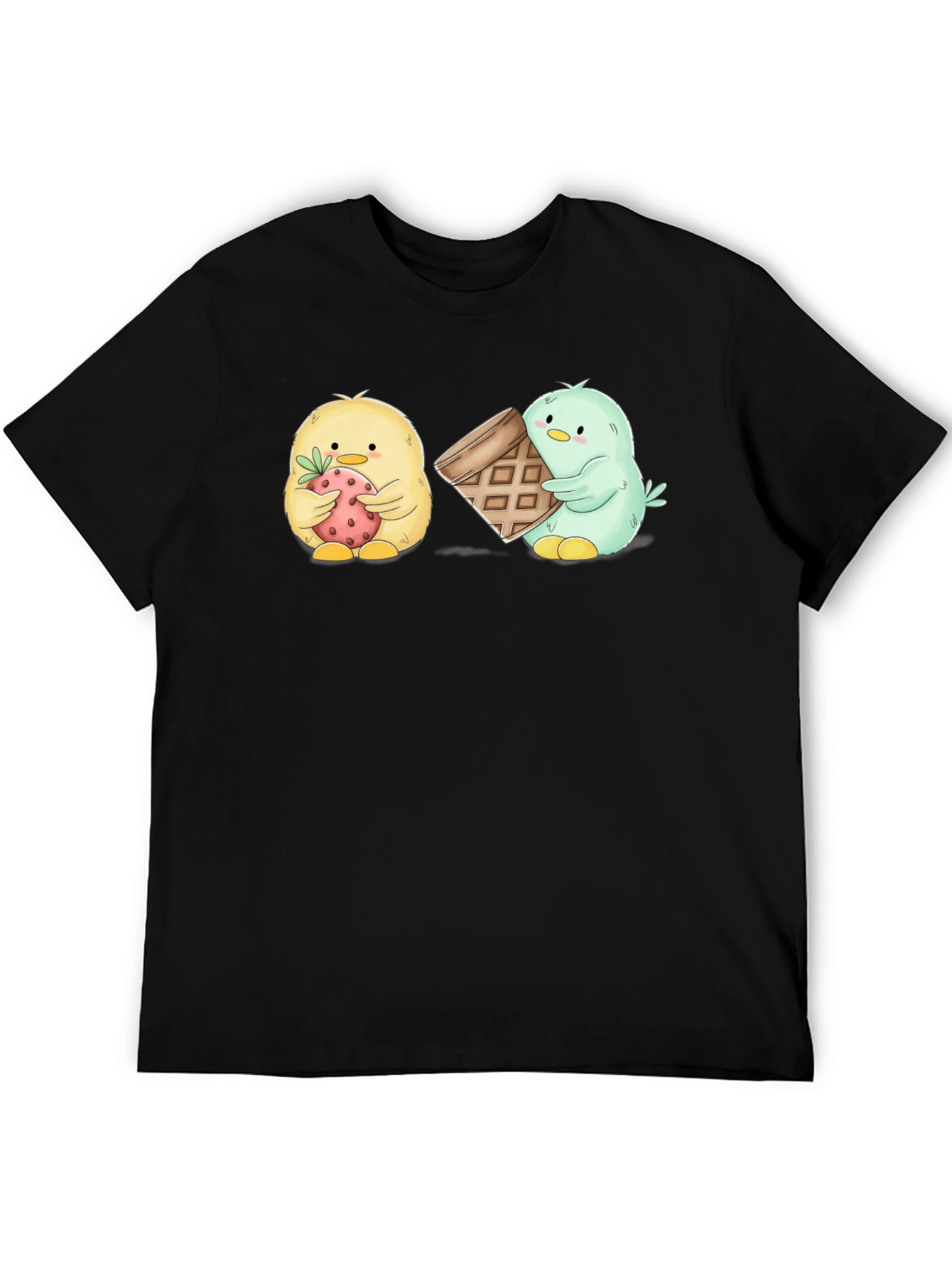 Cute Cartoon Chick T-Shirt with Strawberry & Waffle