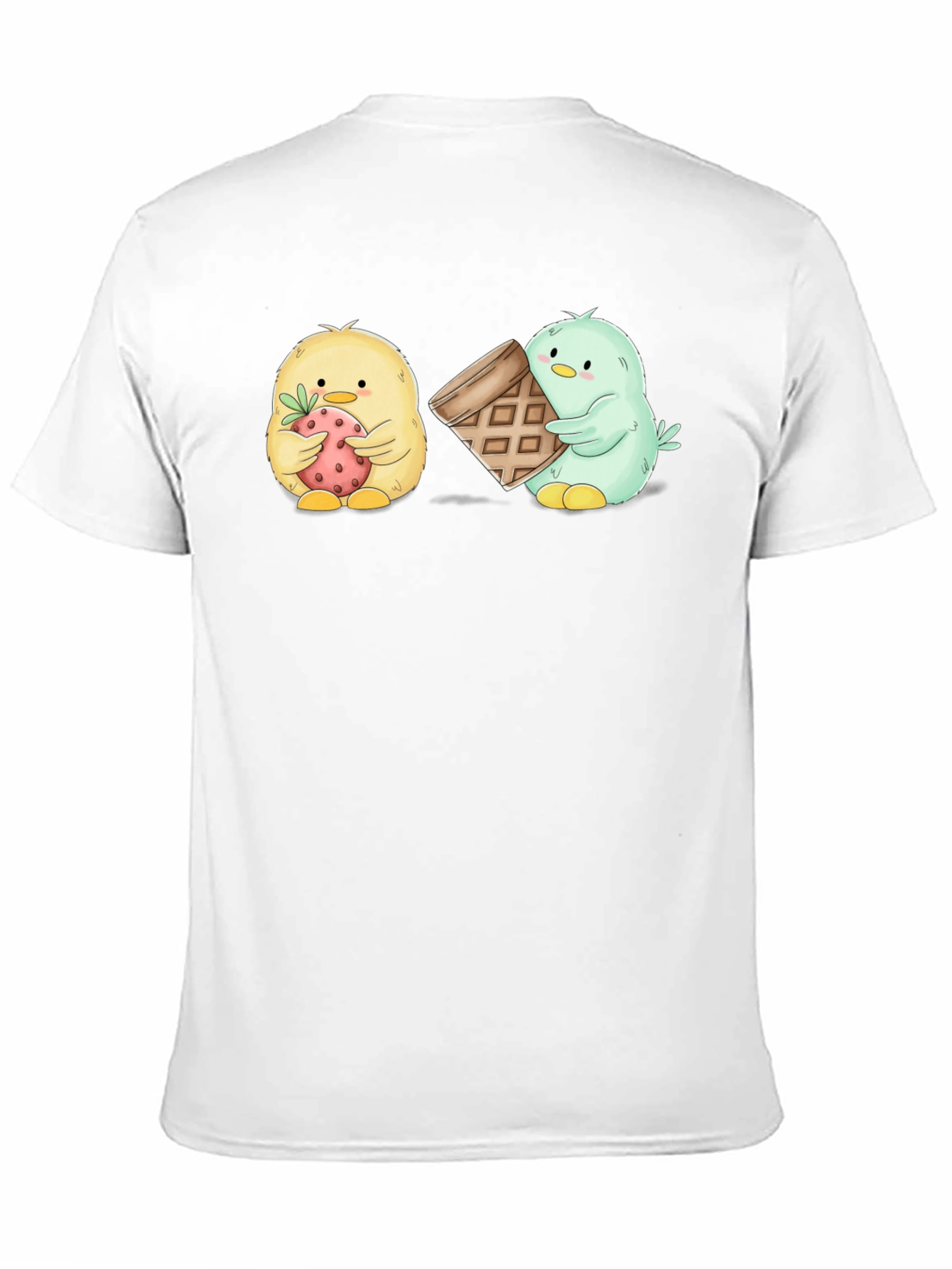 Cute Cartoon Chick T-Shirt with Strawberry & Waffle