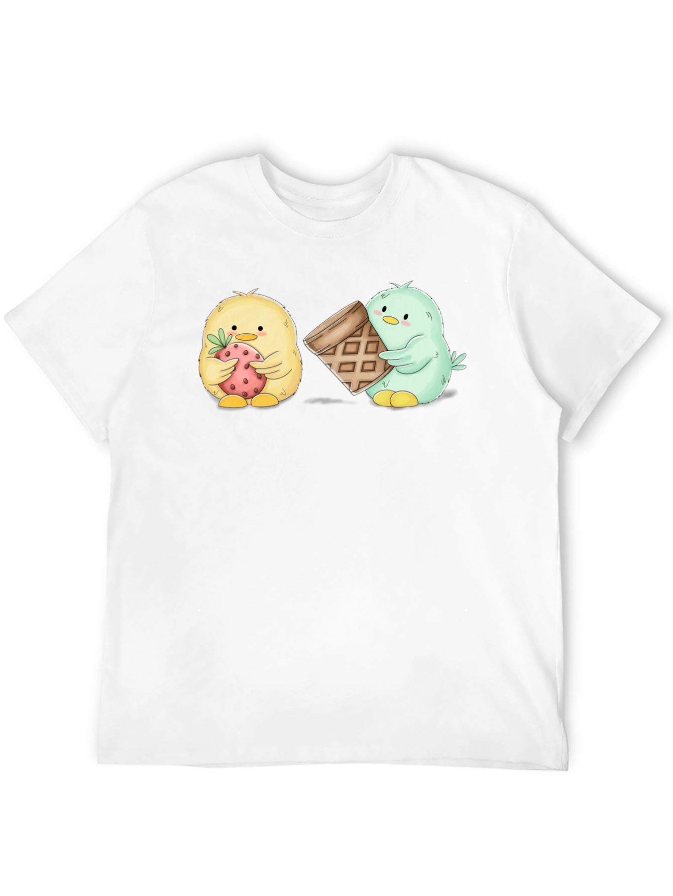 Cute Cartoon Chick T-Shirt with Strawberry & Waffle