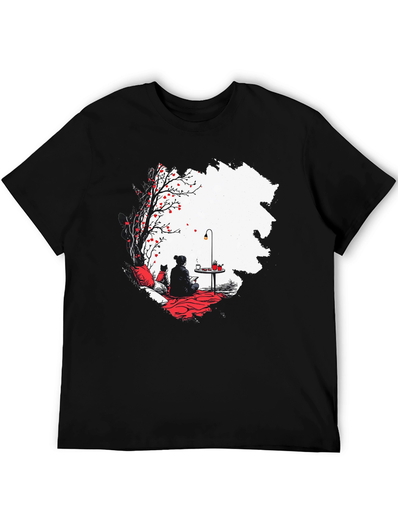 Black T-Shirt with Serene Scene Graphic