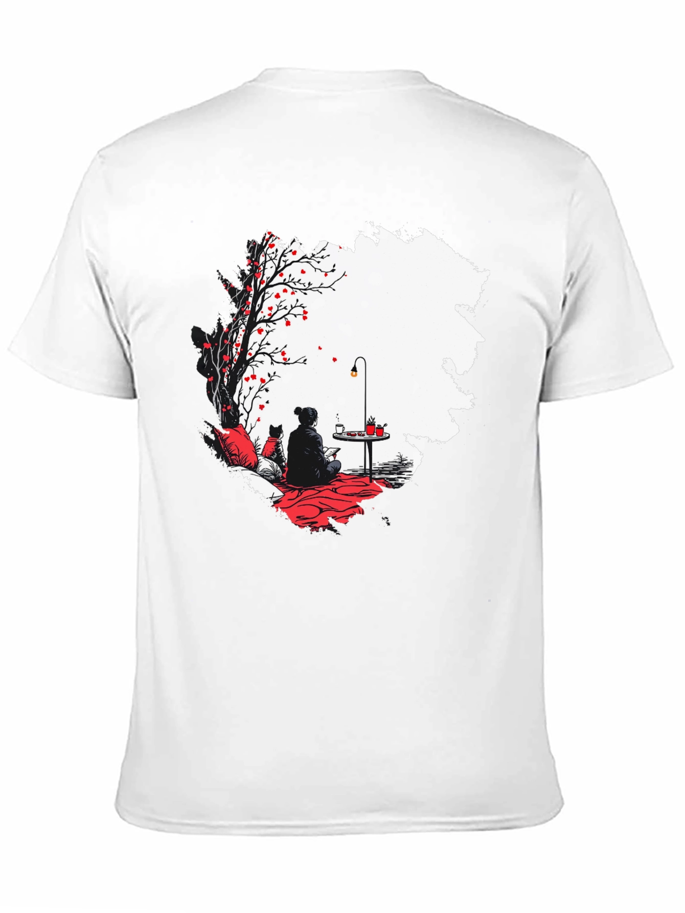 Black T-Shirt with Serene Scene Graphic