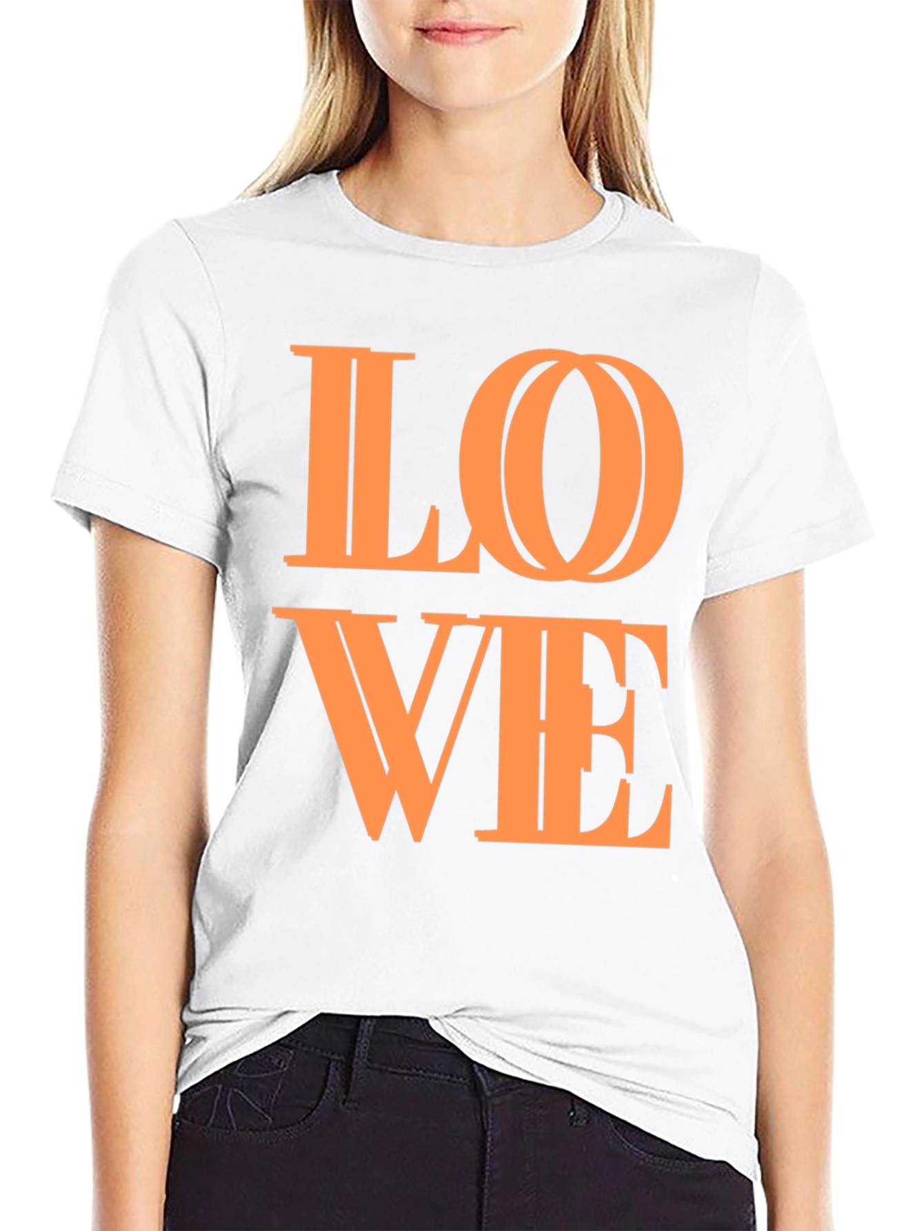 Stylish LOVE Graphic Tee - Black Cotton Blend