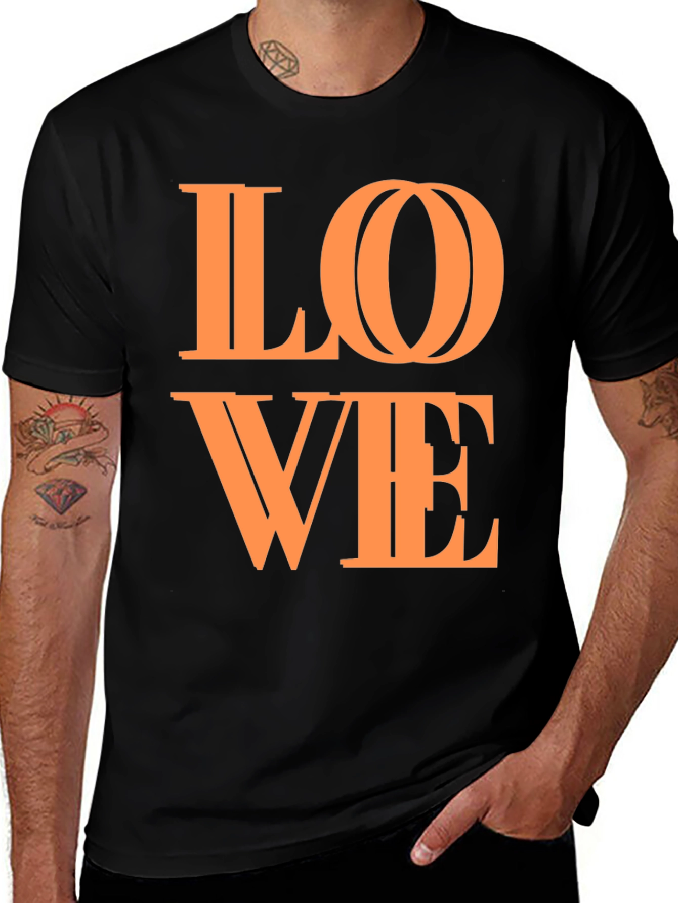 Stylish LOVE Graphic Tee - Black Cotton Blend