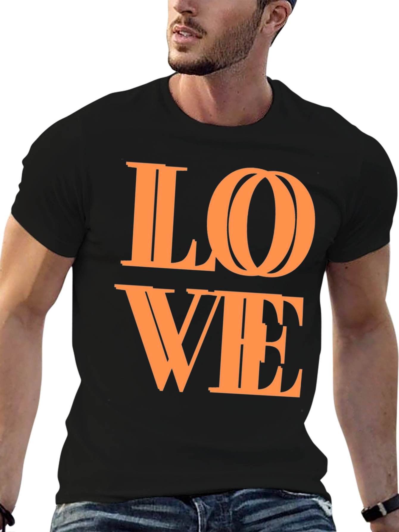 Stylish LOVE Graphic Tee - Black Cotton Blend