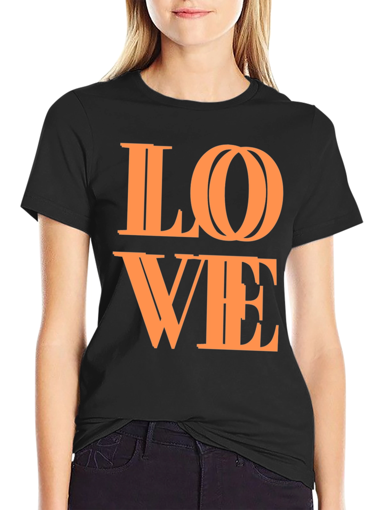 Stylish LOVE Graphic Tee - Black Cotton Blend