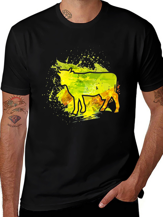 Graphic Cow Tee - Trendy Watercolor Splash Design