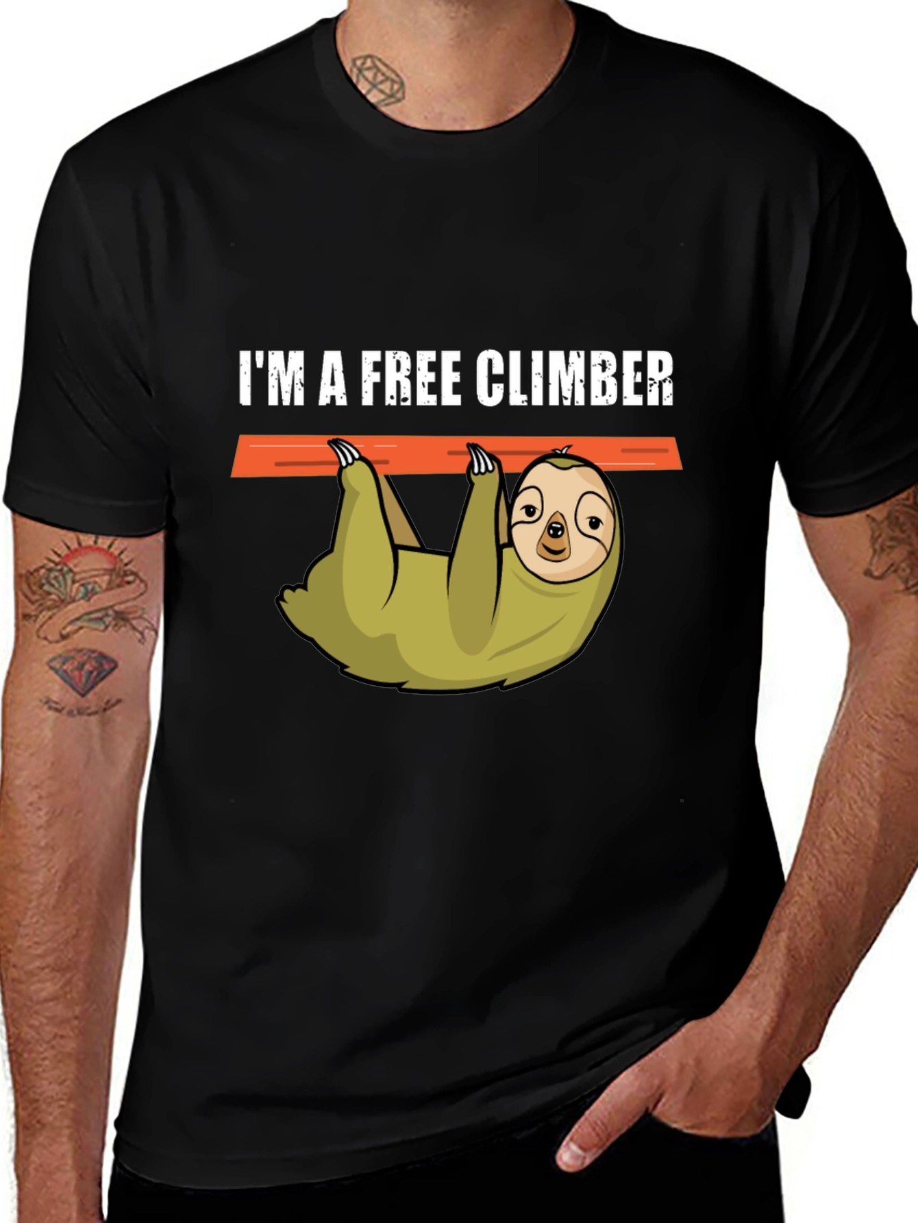 Im a Free Climber Sloth Graphic Tee - Black
