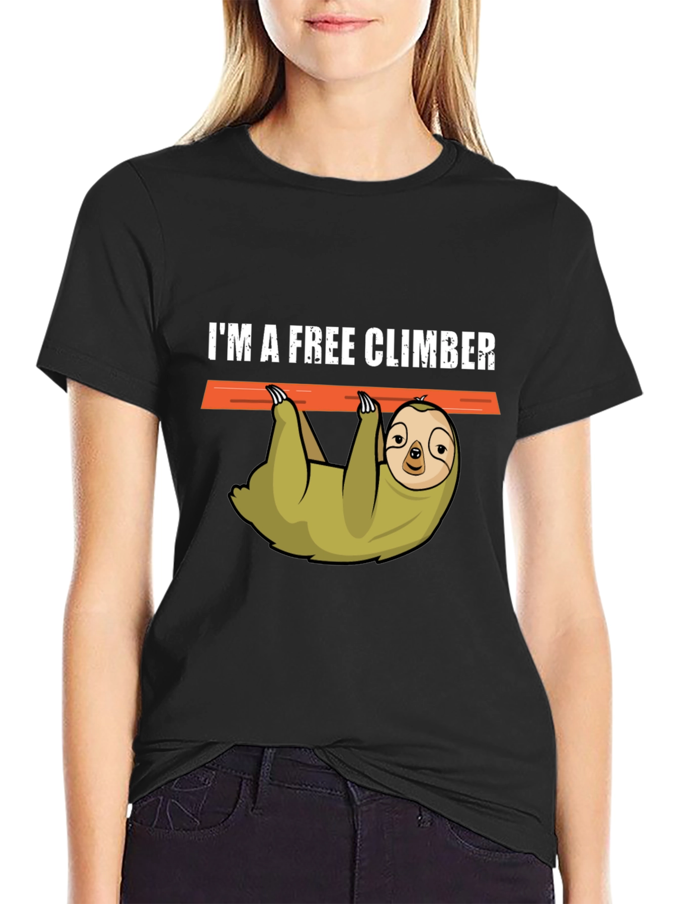 Im a Free Climber Sloth Graphic Tee - Black