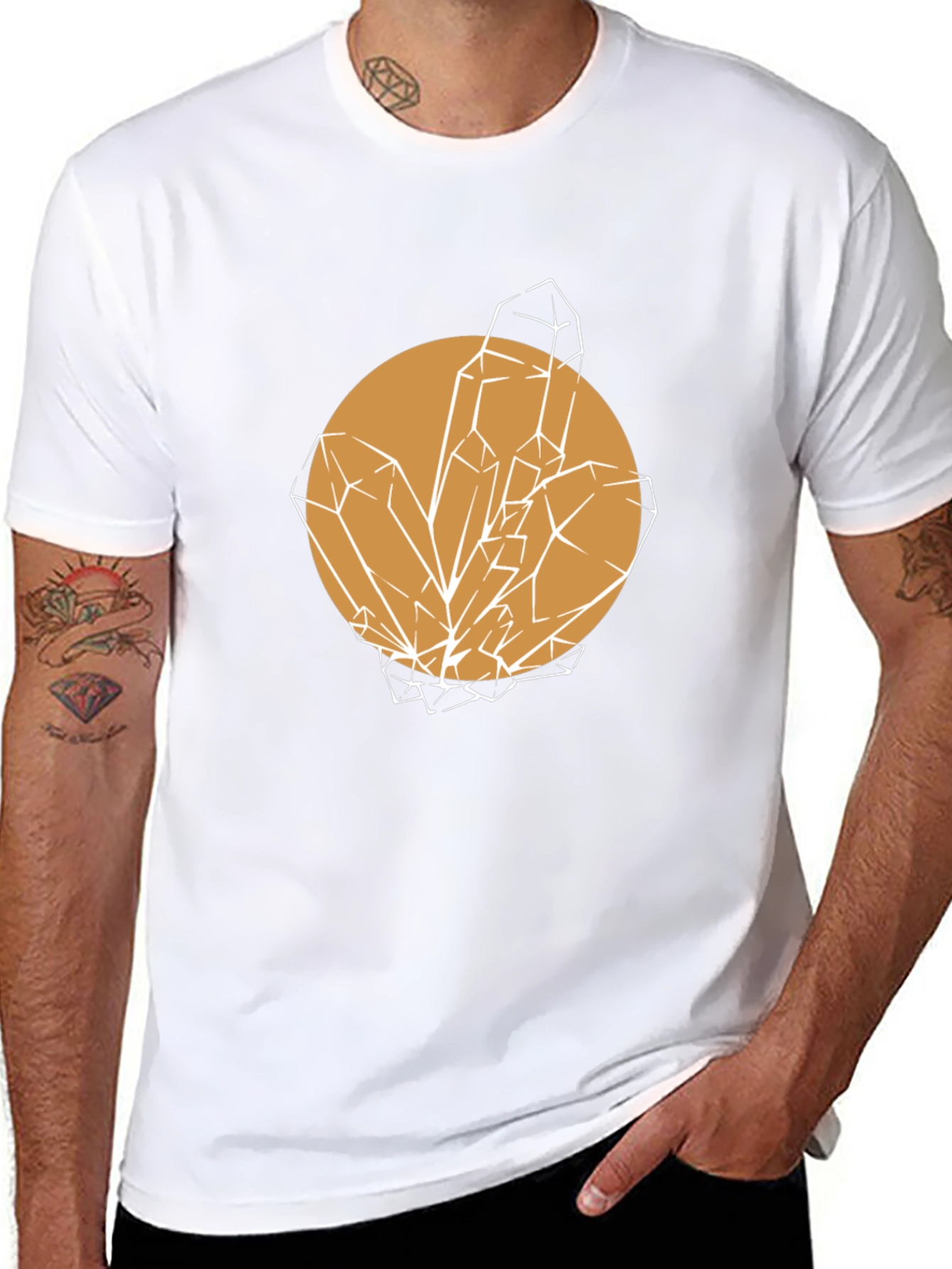 Geometric Crystal Graphic Tee - Stylish Unisex Black T-Shirt