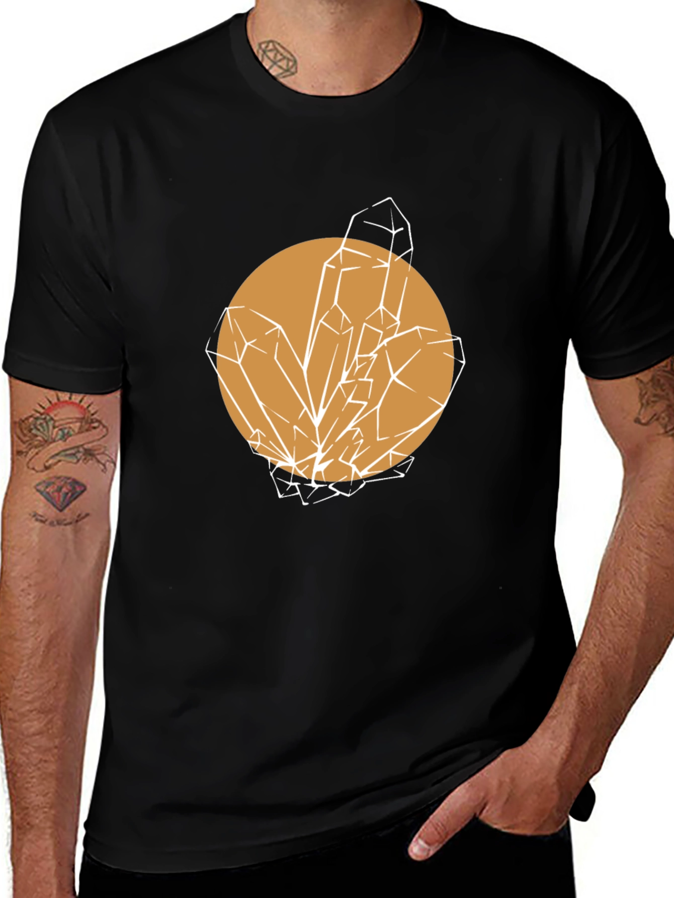 Geometric Crystal Graphic Tee - Stylish Unisex Black T-Shirt