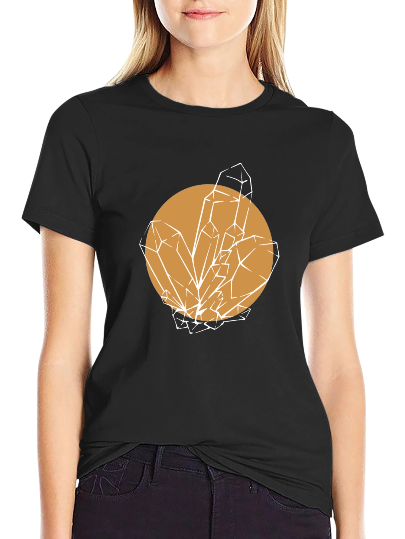 Geometric Crystal Graphic Tee - Stylish Unisex Black T-Shirt