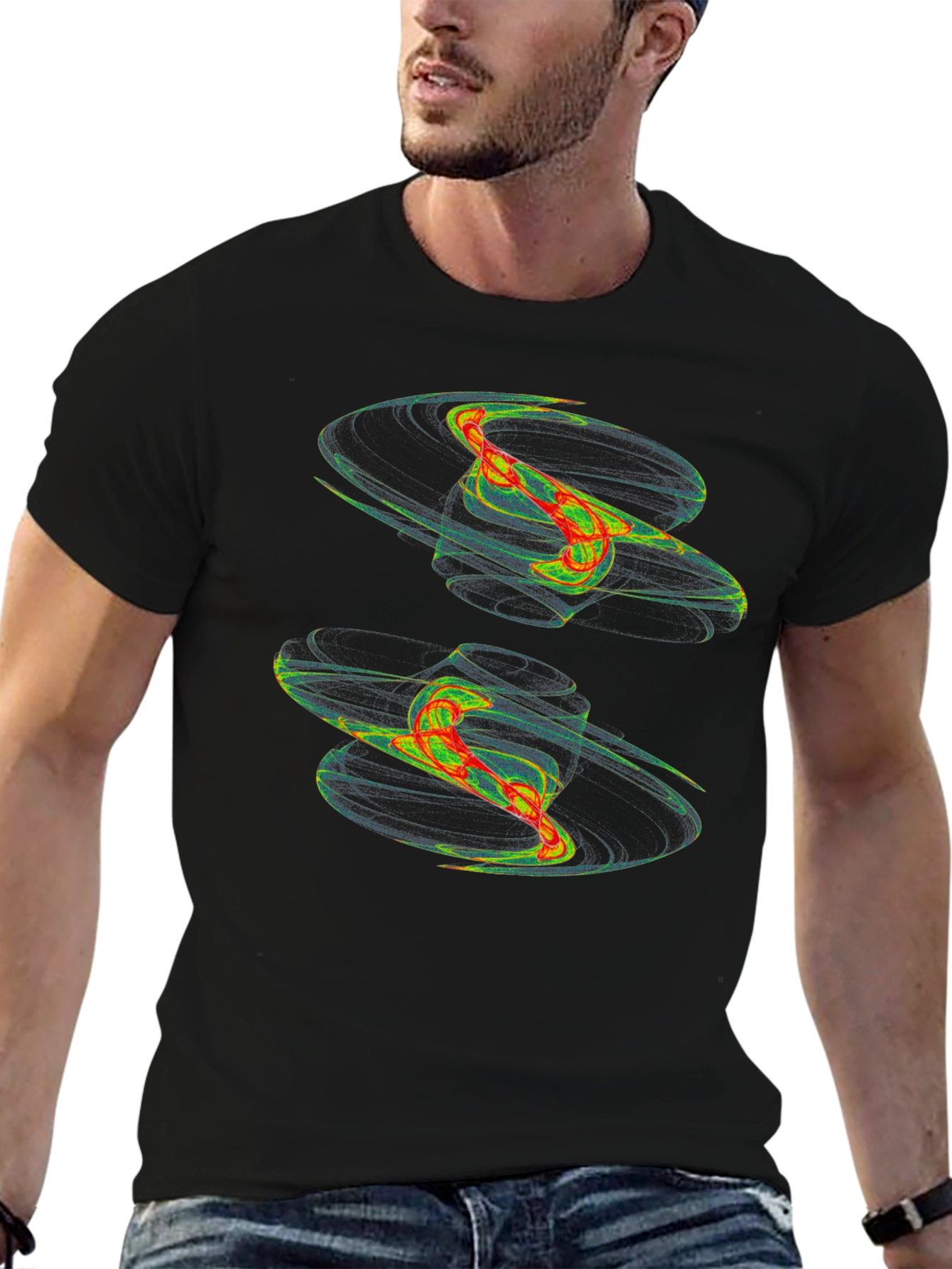 Abstract Vortex Graphic Print Black T-Shirt