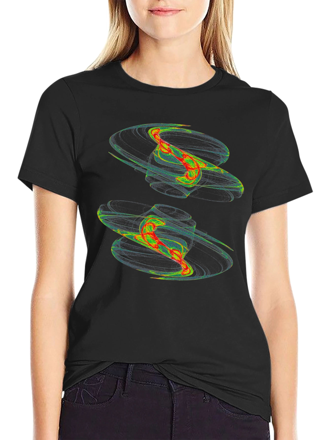 Abstract Vortex Graphic Print Black T-Shirt