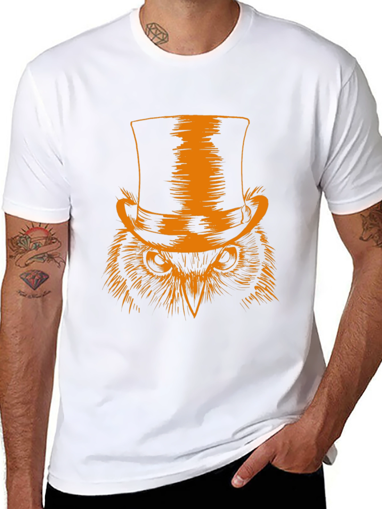 Top Hat Owl Graphic Tee - Mens Black T-Shirt