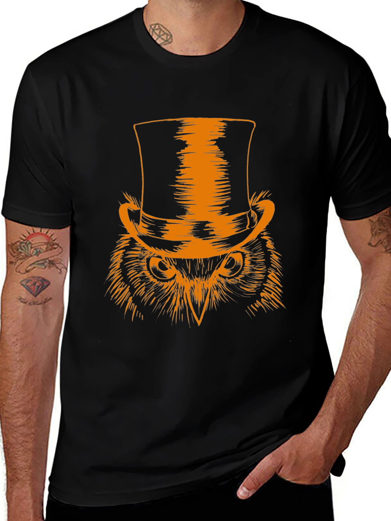 Top Hat Owl Graphic Tee - Mens Black T-Shirt