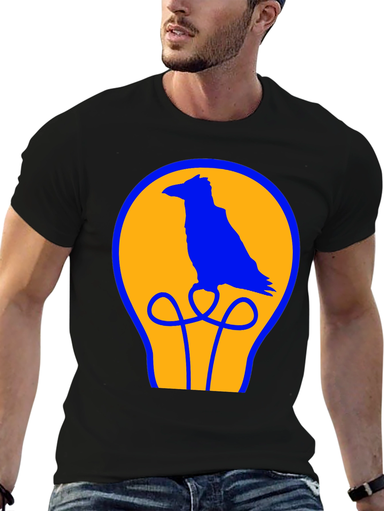 Raven Lightbulb Graphic T-Shirt - Cool Bird Design