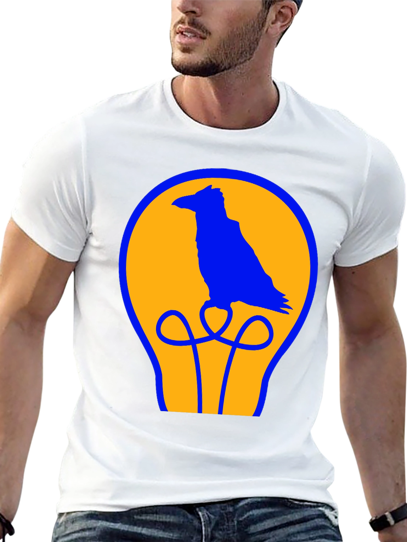 Raven Lightbulb Graphic T-Shirt - Cool Bird Design