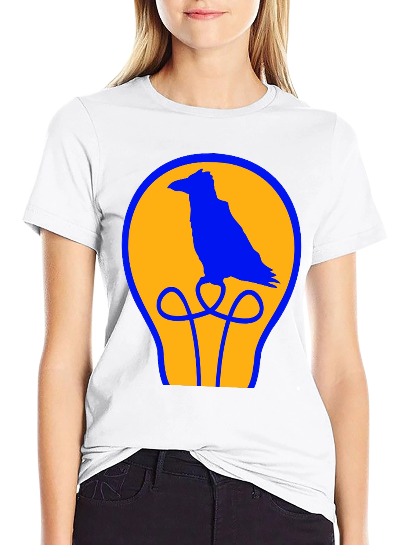 Raven Lightbulb Graphic T-Shirt - Cool Bird Design
