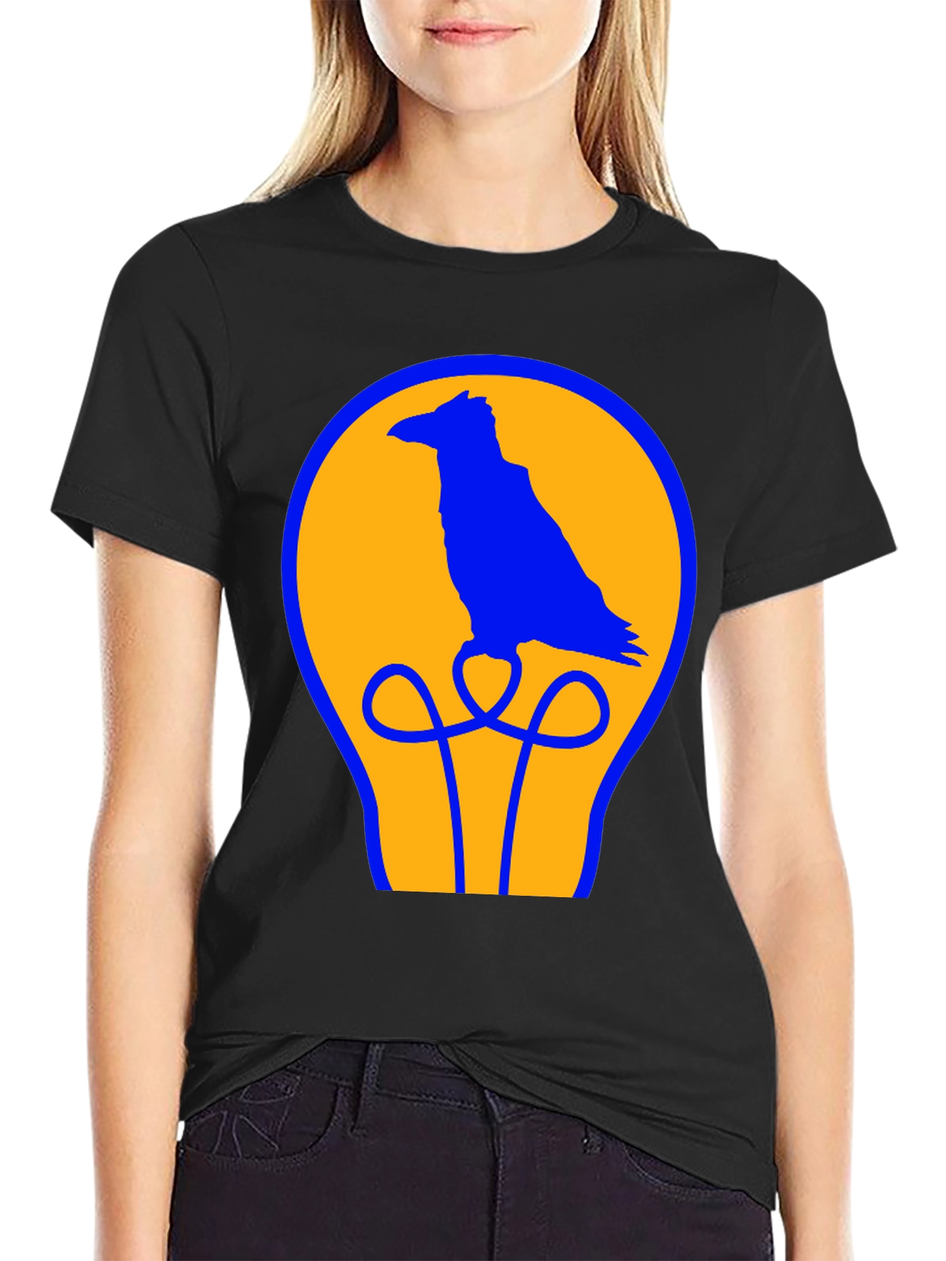 Raven Lightbulb Graphic T-Shirt - Cool Bird Design