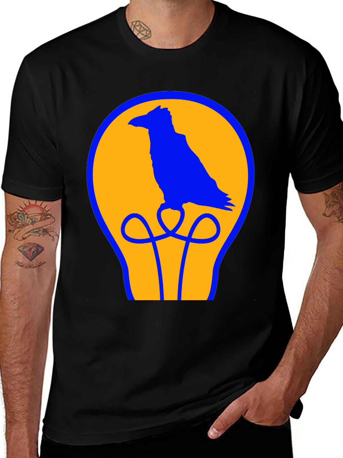 Raven Lightbulb Graphic T-Shirt - Cool Bird Design